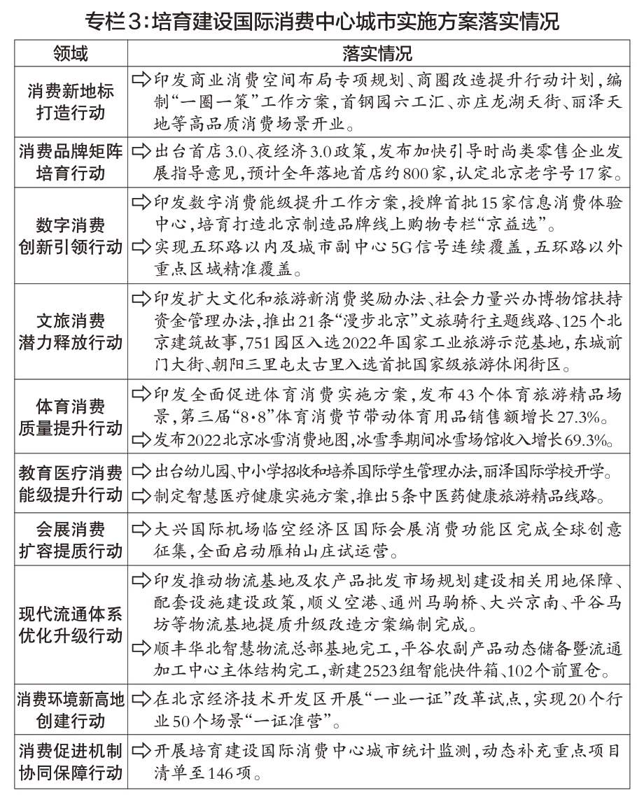 专栏3：培育建设国际消费中心城市实施方案落实情况